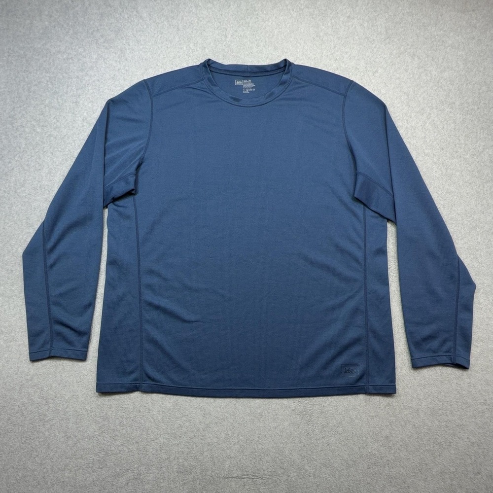 REI Shirt Mens XL Blue Long Sleeve Polartec Thermal Waffle Hiking Performance